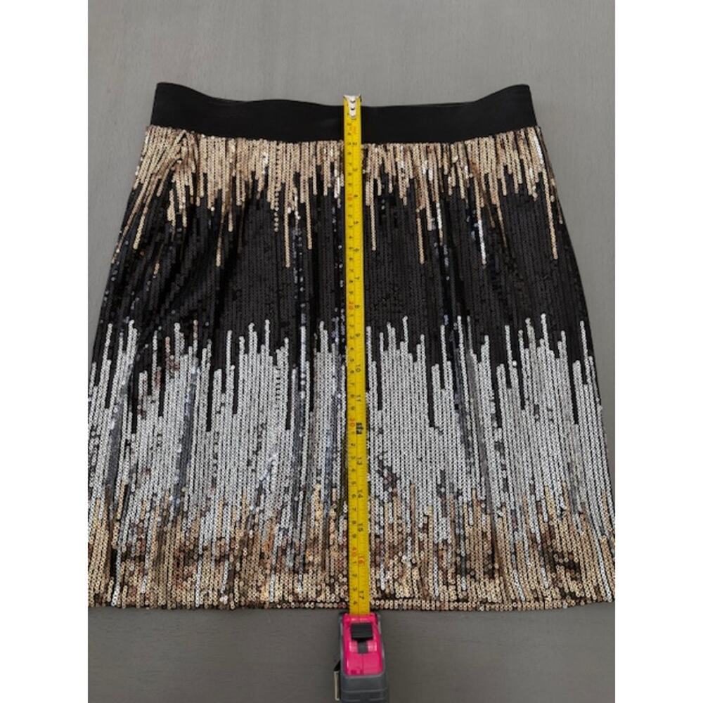 Bisou Bisou Sequin Mini Skirt Womens Sz S Black Gold Silver Ombre Stretchy Party - Picture 10 of 11